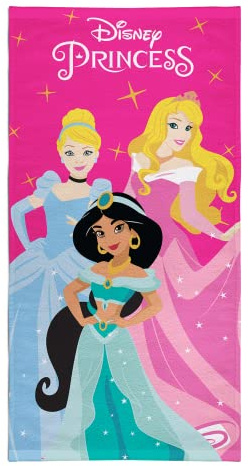 Disney Princess Bath Beach Towel for Girls – 100% Cotton, 140x70cm – Pink Towel Featuring Cinderella, Jasmine & Aurora – Soft & Absorbent Kids Towel for Swimming, Holidays & Bath Time