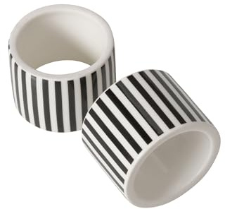 BOLTZE Soho 2049573 Ronds de Serviette (2 pièces, Couleur Noir/Blanc, en céramique, L x l x H : 5 x 5 x 3,8 cm, Rond, rayé, Passe au Lave-Vaisselle, Porte-Serviettes, Accessoires de Table)