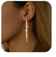 Boucles d'oreilles pendantes en or pour femme, avec strass, longues, en argent 925, pendantes avec chaînette, imperméables, avec tragus doré, avec pompons, romantiques, pour garçons et amis