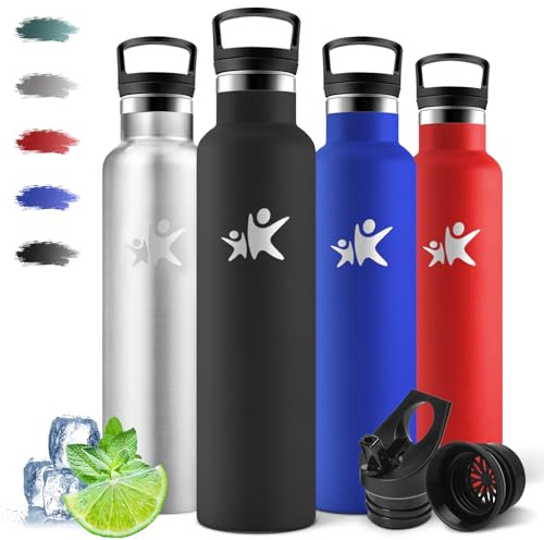 Motswedi Botella Termica 1 litro, 12H Caliente/24 Frío, Botella Agua Acero Inoxidable, Doble Aislamiento, Cantimplora Termica, Cantimplora, a Prueba de Fugas, para Oficina, Gimnasio, Deporte, Negro