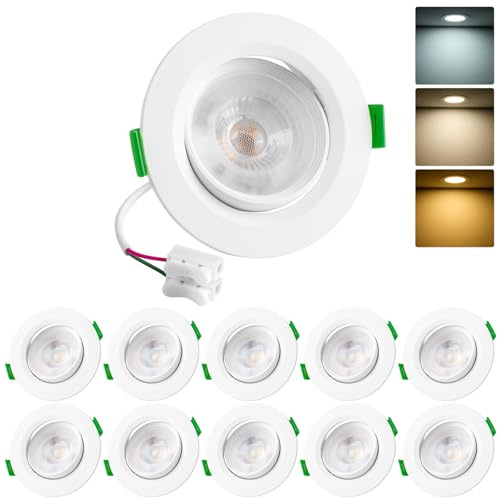 Vlio LED Downlights Rotatable Ultra Slim 5W LED Recessed Ceiling Lights Dimmable, Warm White 3000K Neutral White 4000K Cool White 6000K Adjustable, IP44 Spotlights for Bathroom Kitchen, 10 Pack