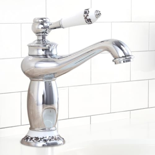 Wasserhahn Retro Bronze,Wasserhahn Bad Hoch,Einhebelmischer Badarmatur,Antikes Messing Mischbatterie, Waschtischarmatur für Bad Waschbecken Armatur Warmes und Kaltes Wasser VerfüGbar (Chrom)