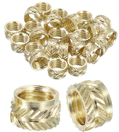 sourcing map Dadi a inserto zigrinati, 30 pezzi M8 x 6 mm di lunghezza x 10 mm di diametro esterno, stampa 3D, dadi in ottone filettati femmina, dadi in ottone termoset inserto