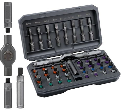 Samamoca 42 in 1 Ratchet Screwdriver Wrench, Magnetic Screwdriver Set, Allen Key Ratchet Set, for Computers, Eyeglasses, Bicycles, Watches, Ring Doorbells, Furniture and DIY