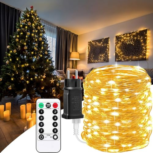 30M 300 LED Mikro Silberdraht Lichterkette,LED Lichterkette aus Kupferdraht mit Stecker und Fernbedienung,WarmweißInnen,8 Modi,Außen Deko für Weihnachten Hochzeit Garten Party