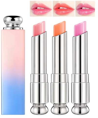 3Pcs Colour Changing Lip Balm Set,Tinted Lip Balm & Lip Gloss,Thermal Colour Change Lipstick Long Lasting,Lip Care Gifts,Moisturizing Lip Care & Lip Repair,Plumping Lip Gloss for Women & Girls