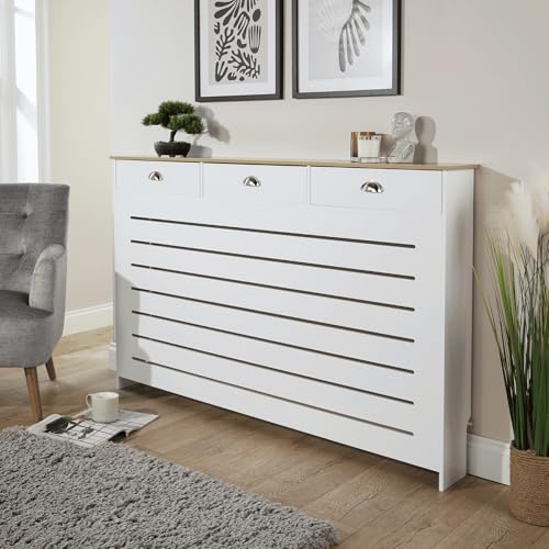 Home Source Batley Large Radiator Cover with Storage Drawer, White