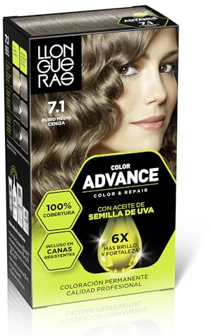 Llongueras Color Advance Tinte Pelo Mujer Coloración Permanente 100% Cobertura Incluso En Canas Resistentes - Tono 7.1 Rubio Medio Ceniza