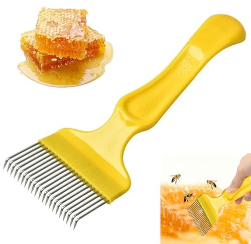 YUVKIN 1 Stück Edelstahl Entdeckelungs Gabel, Fleischgabel, Honig Kamm, Imkereiausrüstung Zubehör, Bienen Gabel, Entdeckelungsgabel, Imker Beekeeping Werkzeug mit 21 Zinken (20.5 * 7cm) (Gelb)