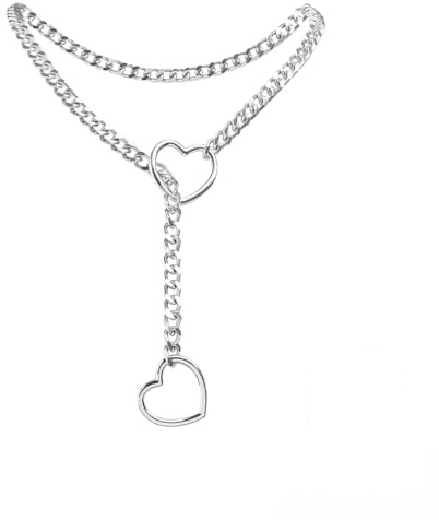 ZWWOGE Herz-Anhänger Choker Kette Damen Mit Sicherheitsnadel & O-Ring - Verstellbarer Slip Chain Choker 26-34 Zoll - Stylische Choker Necklace Im Punk & Grunge Design