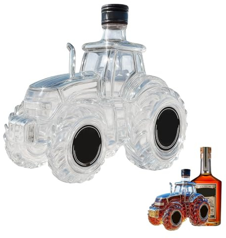 Tractor Shaped Whiskey Glass Decanter 300Ml Novelty Tractor-Shaped Clear Empty Wine Bottle Decanters with Lid Liquor Alcohol Container Unique Car Drink Bottles Set Gifts for Whiskey Lovers Men