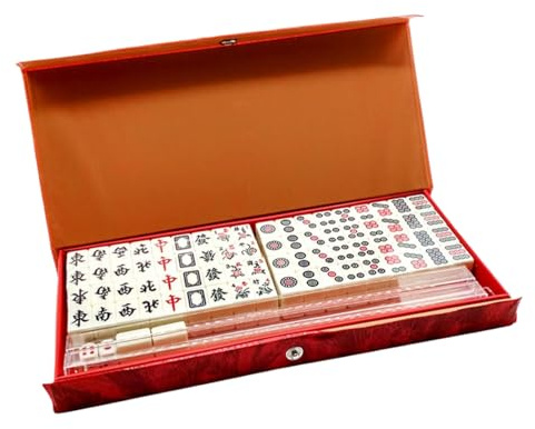 Générique Set De Mahjong Chinois Complet 144 Tuiles Portables | Jeu De Société avec 2 Cartes De Rechange Et 2 Dés | Jeux Interactifs en pour Adultes Débutants Réunions Fêtes Maison Voyage Cadeau