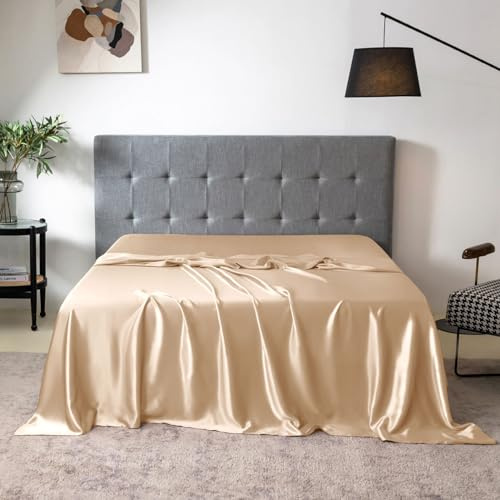 THXSILK Pure Silk Flat Sheet, 100% 7A+ Silk Bedding Flat Sheet, Ultra Soft, Breathable, Wrinkle - Free, Easy Care, Campagne, King