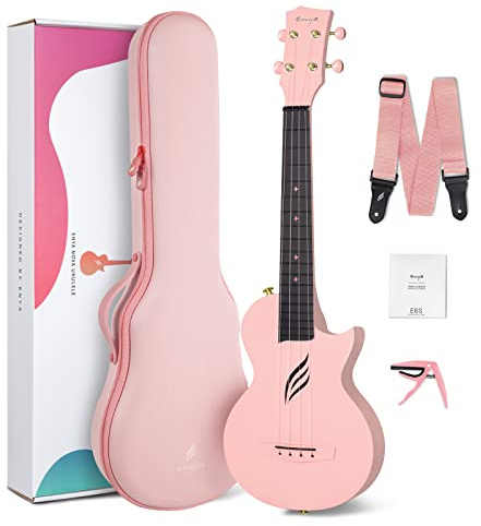 Concert Ukulele Enya Nova U 23” Cutaway Carbon Fiber Beginner Travel Ukulele Kit Waterproof Ukelele with Case,Strap,Capo,Strings (Pink)