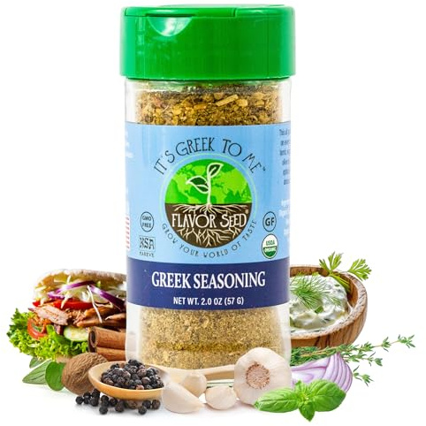 Organic Greek Seasoning Blend - It's Greek To Me by Flavor Seed, Mediterranean Herbs & Spices for Gyro, Tzatziki & Kebab, Carnivore & Keto Friendly, Non GMO, 2 oz Shaker Jar