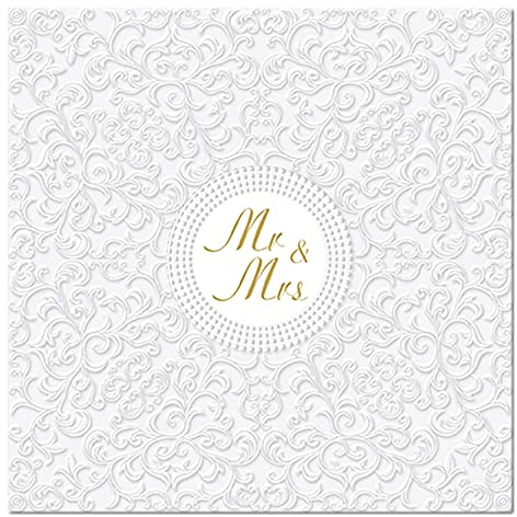 White Mr & Mrs Wedding Celebration Paper Napkins Serviettes 33cm x 33cm (Pack of 20) (Mr & Mrs)