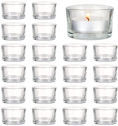MATANA – 24 Elegante Teelichthalter - Teelichter Glas für Zuhause, 5cm Teelichthalter, Klar Teelichtgläser - Kerzenglas für Hochzeit, Dekorativ Kerzenglas, Teelicht Gläser für Standard-Teelichter