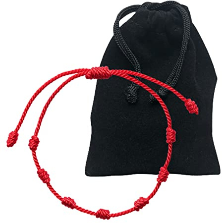 BRACO Rotes Armband Böser Blick Schutz 7 Knoten Kabbalah | Rote Fadenkordel, Glücksarmband für Herren und Damen, verstellbares handgemachtes Amulett