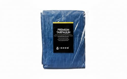 ISHOM Heavy Duty Tarpaulin (Blue) – Waterproof Camping Tarp & Groundsheet. All-Weather, UV/Frost Proof Cover Sheet with Reinforced Eyelets. (2.7 x 3.5m / 9 x 11.5') (1.8 x 2.4m / 6 x 8')