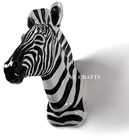 Yun&Lin Crafts Resin Zebra Head Sculpture Animal Pinto Wall Art for Home Decor (Black & White)
