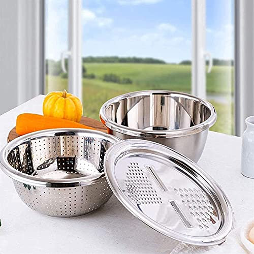 WlP 3 in 1 Cucina Multiuso Formaggio grattugia e Scarico del Cestino, 11,8 Bacino in Acciaio Inox e taglierina di Verdure grattugia per Cucina Lavare Frutta, Verdura