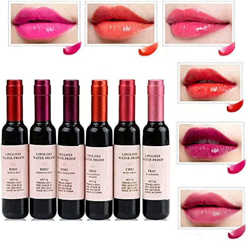 Wine Liquid Lipstick,Lady Long Lasting Make Up Gloss Matte Lip Tint Wine Bottle Cover, Waterproof Lip Tint Set Lip Gloss Lip Stain,Natural Liquid Lipstick Mini Make Up Lip Gloss Matte (CR01)