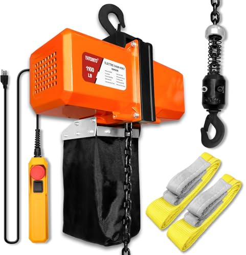 YATOINTO 1100LBS Electric Chain Hoist, 120V Winch with 5ft Wired Remote Control, Single Phase Overhead Crane Garage Ceiling Pulley Winch Hook Mount, 10ft Lift Height, w/Emergency Stop Switch