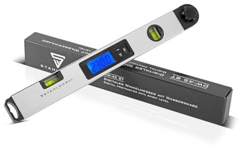STAHLWERK DW-45 ST Digitaler Aluminium Winkelmesser/Präzisions-Winkelmessgerät, weiter Messbereich von 0-230 Grad, 450 mm, beleuchtetes LCD-Display mit Hold-Funktion und Gehrungswinkel-Berechnung