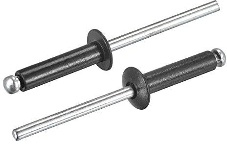 sourcing map Rivets aveugles, 4mm x 16mm Aluminium Ouvert Terminal Plat Rond Tête Rivet pour Assemblage Métal Plaque, Noir 50 Pcs