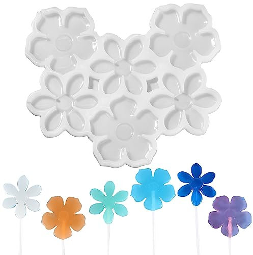 UR URLIFEHALL Lot de 5 moules à sucettes en silicone en forme de fleur pour décoration de gâteaux comestibles et fabrication de bijoux