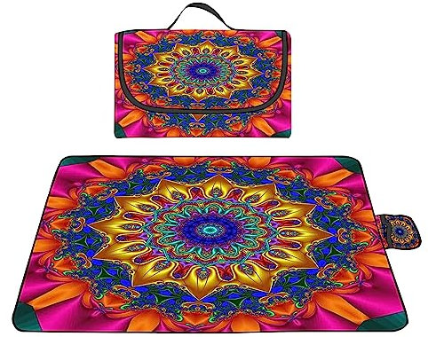 TengYuer Picknickdecke 180x200cm Stranddecke Wasserdicht Sandfrei Isoliert Faltbar Strandmatte mit Tragegriff Outdoor Campingdecke XXL für Camping Parks Strände Picknick Blaues Mandala