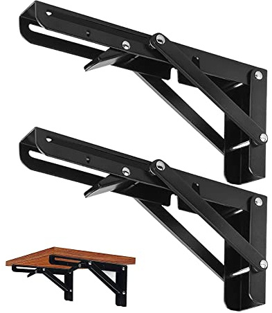 CEEYSEE 2 Stück Klappkonsole 250 mm Schwerlast Klappkonsole Klappwinkel 90 Grad Platzsparend Klappbares Regal für Arbeitszimmer, Garage, Büro, Tisch, Zuhause, Küche (Schwarz 250mm)