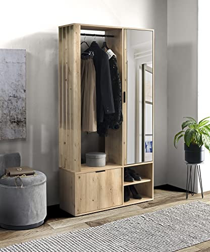 Generisch Milo Schrank mit Spiegel, Tür, Regal, mit Kleiderstange, Schrank mit Spiegel Garderobenschrank (Eiche Artisan)