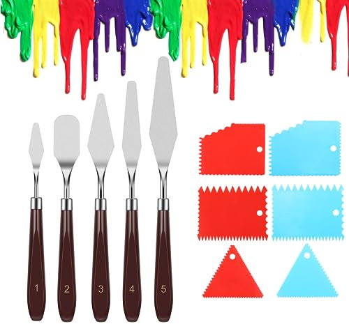 Acciaio Spatola Pittura, xlwen 11 Pcs Pittura Raschietto, Include 5 Pittura A Olio Di Arte Coltello, 6 coltelli da pittura, Coltelli di Pittura Adatto per dilettanti, studenti o principianti.
