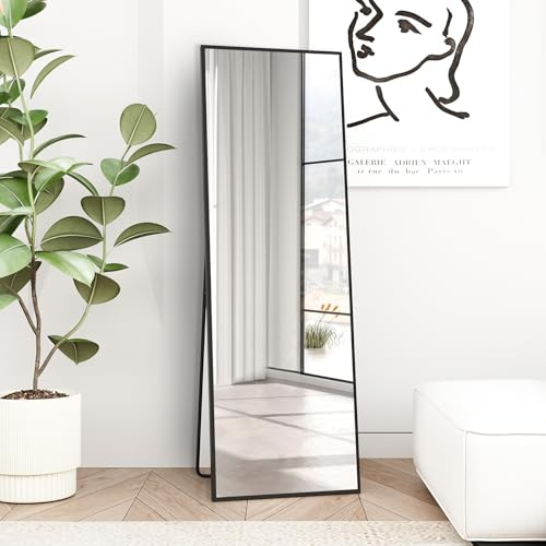 Beauty4U Full Length Mirror 150x40cm, Black | Free Standing, Hanging or Leaning, Rectangle Large Floor Mirror with Aluminum Alloy Frame for Living Room or Bedroom