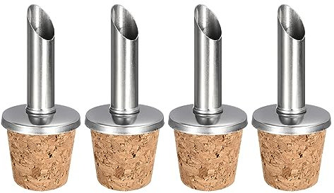 QUARKZMAN Vertedor Botellas Acero Inoxidable, 4uds Tapón Vertedor Aceite Oliva con Corcho para Botellas, Vertedores Vino Vertedores Licor para Verter Líquidos Vino, Vinagre