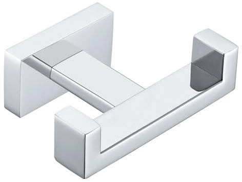 APLusee Quadratischer Doppel-Handtuchhaken, 304 Edelstahl, Doppel-Kleiderhalter, modernes Badezimmer, Küche, Aufbewahrung, Aufhänger, Wandmontage, poliertes Chrom