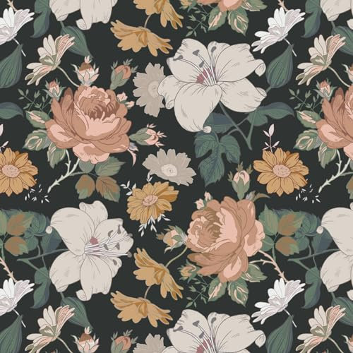 Fiula Selbstklebende Tapete Klebefolie Möbel 41CMx3M Möbelfolie Selbstklebend Blumentapete Schwarz Rot Wasserdicht für Schlafzimmer Wohnzimmer Wandverkleidung Blumen Floral Wallpaper