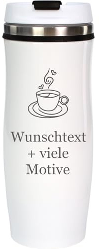 Coffee to go Becher mit Name, Spruch und Motiv - White Edition 0,4 l - Personalisierter Kaffeebecher mit Gravur für unterwegs, Zuhause, Büro, Edelstahl Isolierbecher für Männer und Frauen