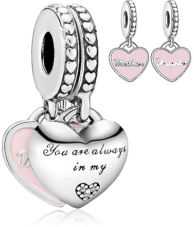 Amuefer Madre e figlia bicolore Charm Compatibili Bracciale Collana, Argento Sterling Ciondolo Compleanno Natale Gioielli Regali per le Donne Moglie Amici