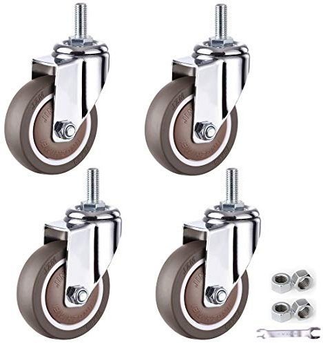 M12 x 25 mm Gewindeschaftschraube, Lenkrollen für Möbel, bewegliche Lenkrollen, kleine Lenkrollen, Trolley-Räder aus TPE-Gummi, Schwerlastrollen, 4 Stück (Bremse + universell 50 mm/2 Zoll) (Universal