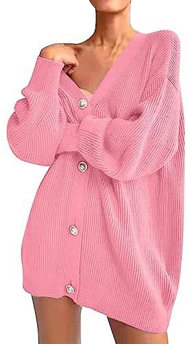 Tröjor & koftor för kvinnor oversized: cardigan dam elegant stickad kort jacka stickad kofta kort stickad kappa med knappar pullover vinter stickad tröja höst övergångsjacka 2024 damjackor, ROSA, M