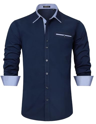 Enlision Men's Dress Shirts Long Sleeve Formal Shirt Regular Fit Casual Button Up Shirts Navy Blue XL