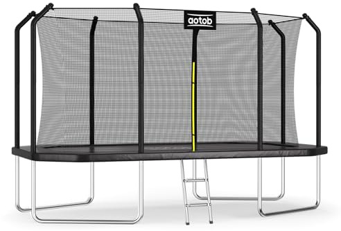 AOTOB 8×12 FT Rectangle Trampoline - Perfect Outdoor Trampoline for Kids - Gymnastics Style Tranpoline with Enclosure Net - Supports Up to 440 lbs(Black)
