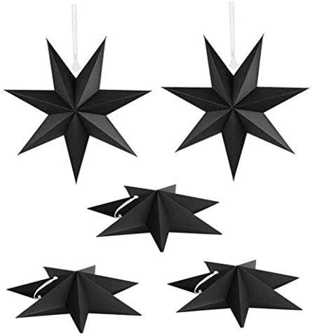Dorccsi Papierstern-Dekorationen, Anhänger für Halloween, Weihnachten, Party, Heimdekoration, Schwarz, 5 Stück, Halloween-Papiersterne, hängende Papiersterne, Weihnachts-Faltsterne