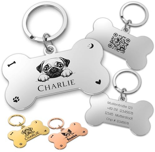 Hundemarke personalisiert – 52 Hunderassen Vorlagen – Knochenförmiges, Wasserdichtes Namensschild & Identifikationsmarke für Hunde