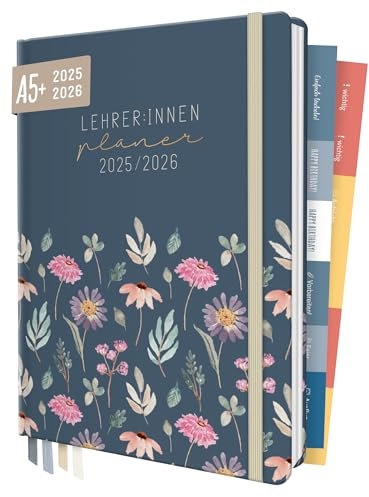 Häfft® Lehrer-Planer 2025/2026 A5 + Flying Flowers Hardcover Lehrerkalender/Schuljahresplaner mit 236 Seiten, Stickern und mehr - nachhaltig & klimafreundlich