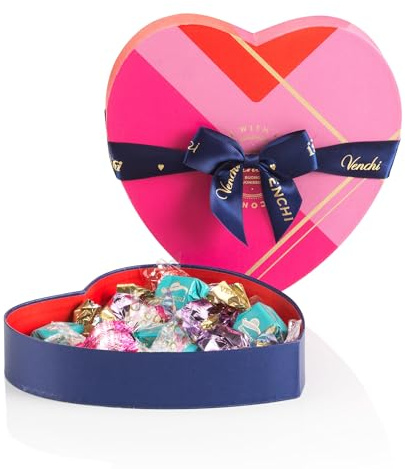 Venchi - Boîte en Forme de Cœur avec 15 Assortiment de Chocolats, Sans Gluten, 185 g, Idée de cadeau pour la fête des mères