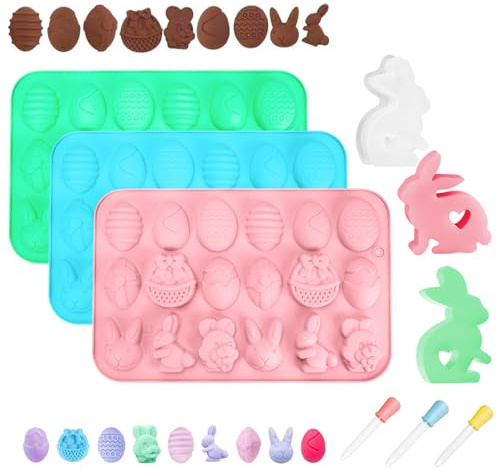 3 Stück Silikonform Ostern, Silikon Schokoladenformen Ostern, Osterhasen Backform, Silikonform Ostereier, Backform Kuchenform für Machen Schokolade, Kuchen, Kekse, Handgefertigte Seife