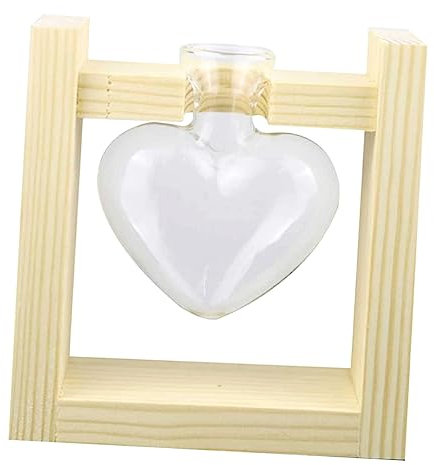 Sosoport Herzform Vase Hydroponik-pflanztopf Aus Glas Und Holz Drehbarer Pflanzhalter Mit Ständer Terrarium-blumentopf Für Kleine Pflanzen Und Dekoration